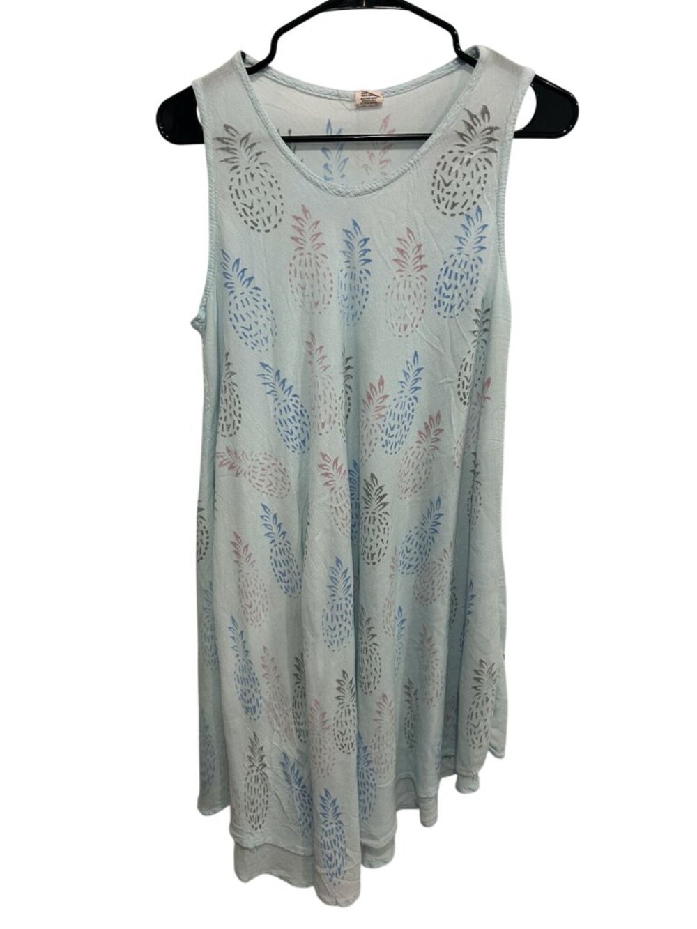 Magu Distributors OS Pineapple Print Light Blue Rayon Sleeveless Dress Summer